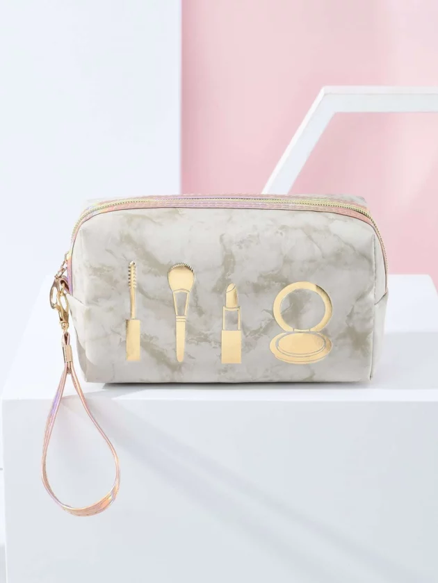Gray Marble Portable Makeup Bag