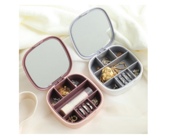 Trendy, Pastel Jewelry Box with Mirror - Pink & Purple - Image 2
